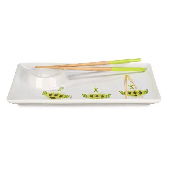 Disney Parks Munchlings Toy Story Alien Sushi Plate and Chopsticks LGM Mochi - Picture 2 of 3